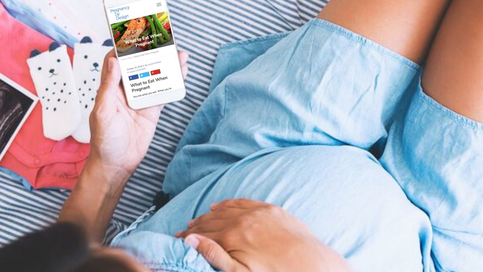 pregnant woman using pregnancy app on her phone